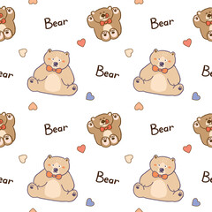 Fototapeta premium Seamless Pattern with Cute Teddy Bear and Heart Design on White Background