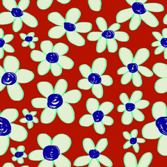 Seamless background gender neutral baby floral pattern. Simple whimsical minimal earthy 2 tone color. Kids nursery wallpaper or boho fashion all over print.