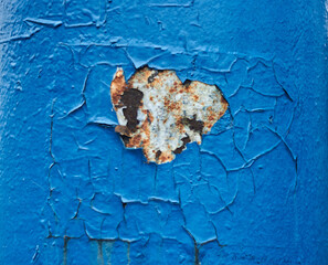 Rusty metal texture with rivets blue and orange paints