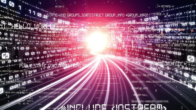 Software development, application programming code and tacit computer coding . Concept of smart digital transformation and technology disruption that changes global trends in new information era .