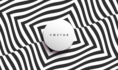 Optic art illustration of black and white squares. The geometric background by stripes. 3d vector pattern for brochure, annual report, magazine, poster, presentation, flyer or banner.