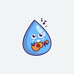 cute character water funny expression play guitar in white background