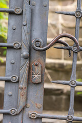 Old vintage decorative door. Abandoned architecture.