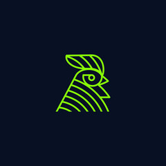 Rooster Head Line Art Modern Logo Illustration Vector