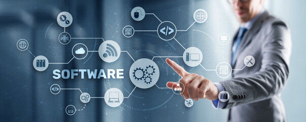 SOFTWARE inscription on the virtual screen. It Technology concept