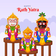happy Ratha Yatra of Lord Jagannath, Balabhadra and Subhadra on Chariot
