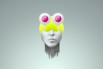 New modern look, new creative idea, Surrealism. Art collage, magazine style, poster for advertising, mixed media. Inspiration, creativity, bright colors, copy space.