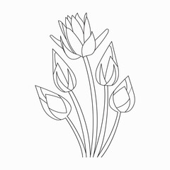 Coloring book. Hand drawn. Black and white. children. Flowers.