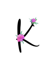 Monogram Letter K with Pretty clover flowers