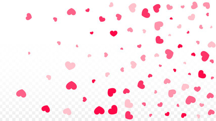 Hearts Confetti Falling Background. St. Valentine's Day pattern. Romantic Scattered Hearts Design Element. Love. Sweet Moment. Gift. Cute Element of Design for Sales or Celebration.