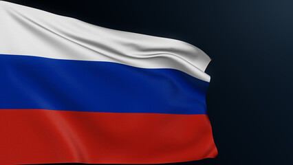 Russia flag. Russian Federation. Moscow sign. Official national tricolor symbol of celebration of Memorial Day, Ninth 9 of May. Realistic 3D illustration with cotton texture isolated on dark.