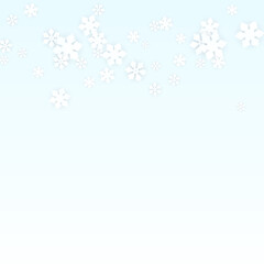 Christmas  Vector Background with Falling Snowflakes. Isolated on Red Background. Realistic Snow Sparkle Pattern. Snowfall Overlay Print. Winter Sky. Papercut Snowflakes.
