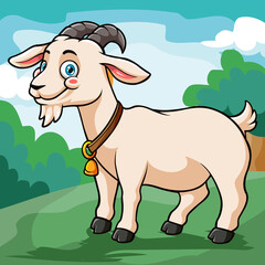 A cute Goat cartoon isloated on wonderfull farm. Vector illustration