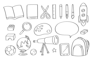 Cute doodle education cartoon icons and objects. © yutthaphan