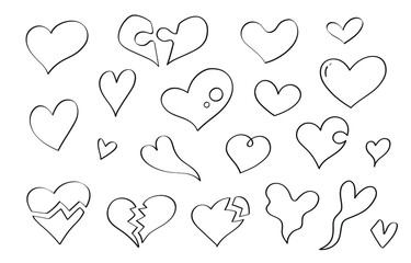 Cute doodle heart cartoon icons and objects.
