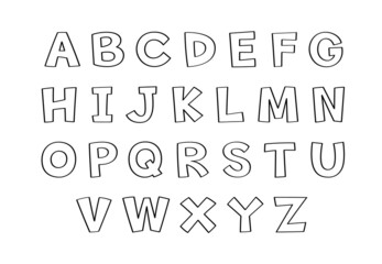 Vector of English Alphabets in hand-drawn doodle style. Capital letter. Uppercase letter.