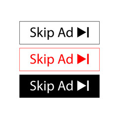 Simple rectangle vector skip ad button icons sign design collection set. Symbol for social media elements.
