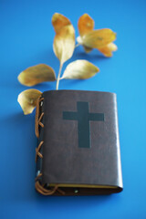 Book with the symbol of the cross. Bible study. Religious book. Prayer.