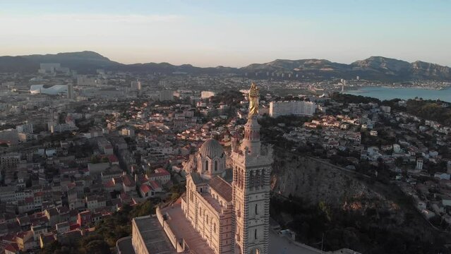 aerial view of the basilic in the south of France during sunrise