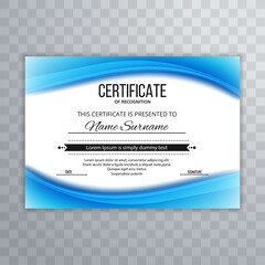 Abstract blue wave diploma certificate design