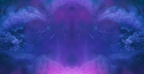 Glitter cloud. Ink water drop. Universe stardust. White particles motion on blue purple mist grain texture abstract background shot on Red Cinema camera 6k.