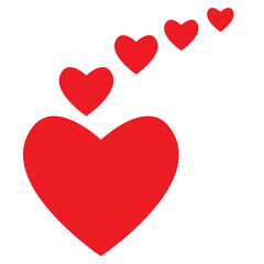 five red hearts on a white background