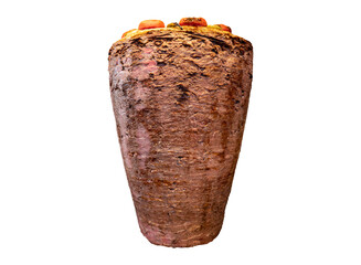 Doner Kebab meat on isolated white background. Front view