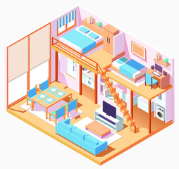 isometric room with furniture Vector illustration