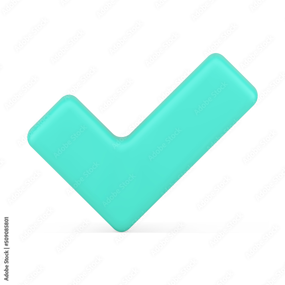 Poster green glossy positive checkmark approved done complete label front view realistic 3d icon vector