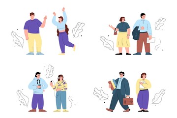 Fototapeta na wymiar Chubby obese people with fat curvy figures, flat vector illustration isolated.