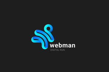 Obraz premium Man Running Abstract Logo Vector Design Template Ribbon Style.
