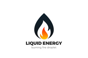 Oil Droplet Fire Energy Logo design vector template. Petroleum Fuel Liquid Drop with Flame inside Logotype concept icon.
