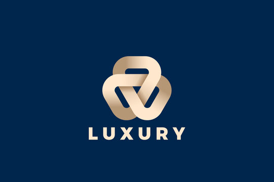 Trinity Loop Triangle Logo Abstract Design Vector template. Golden Luxury Fashion Jewelry Logotype concept icon.