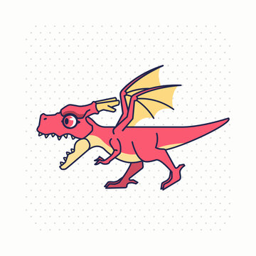 cute red dragon running pose mascot cartoon logo illustration