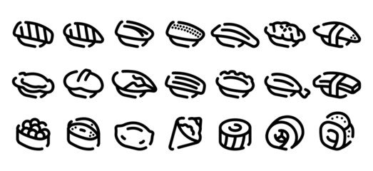 Sushi icon set (Soft bold line version)