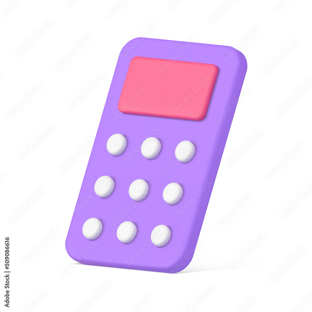 Poster minimalist purple calculator with buttons business accounting checking realistic 3d icon vector