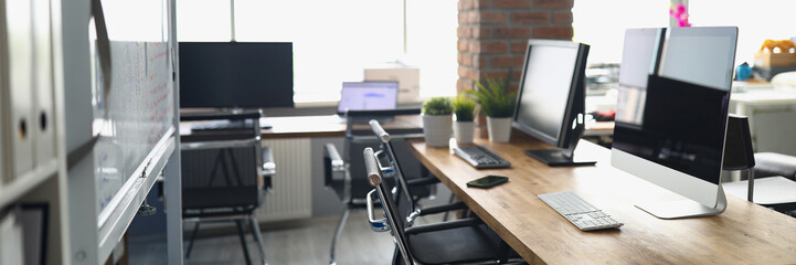 Hall with workplaces for employees