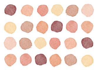 Watercolor stains. Set of watercolor round icons. Vintage isolated illustration in pastel warm colors.
