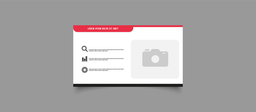 Business card with a place for a photo. Black and red header template for web. Vector banner