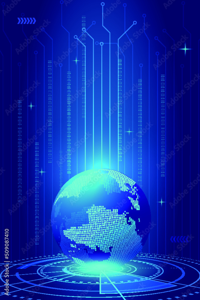 Poster digital globe showing tech technology concept on circuit board turntable