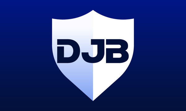 DJB shield logo design on blue background vector template | monogram logo | abstract logo | wordmark logo | letter mark logo | business logo | brand logo | flat logo, minimalist logo.