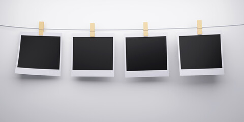 Several blank polaroid style instant photo print frames. 3d rendering