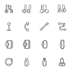 Jewelry line icons set