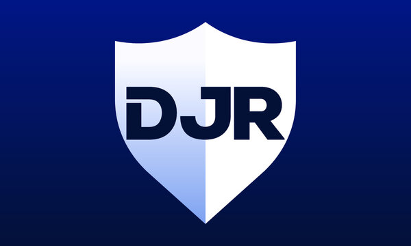 DJR shield logo design on blue background vector template | monogram logo | abstract logo | wordmark logo | letter mark logo | business logo | brand logo | flat logo, minimalist logo.