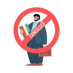 Person with sign of canceling, flat vector illustration isolated on background.