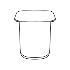 Outline yogurt packaging. Copy space. Linear, vector, realistic, outline illustration.