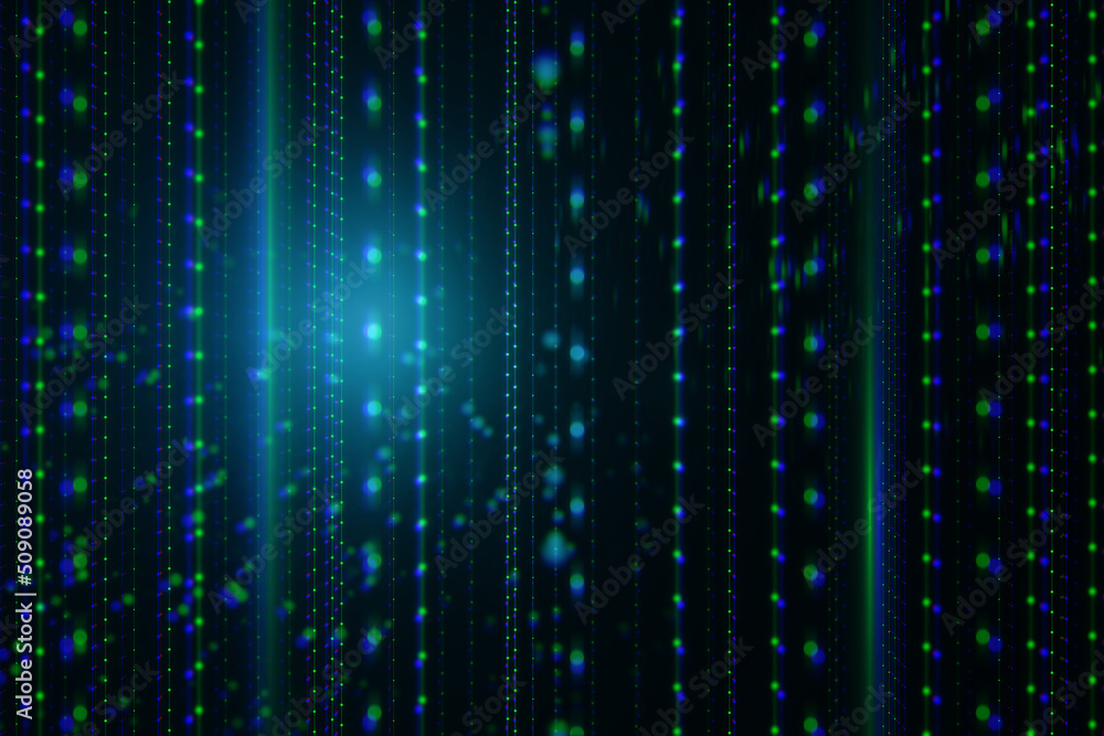 Poster Creative blue tech lines and blurry circles background. Technology and design, landing page concept. 3D Rendering.