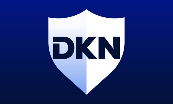 DKN shield logo design on blue background vector template | monogram logo | abstract logo | wordmark logo | letter mark logo | business logo | brand logo | flat logo, minimalist logo.