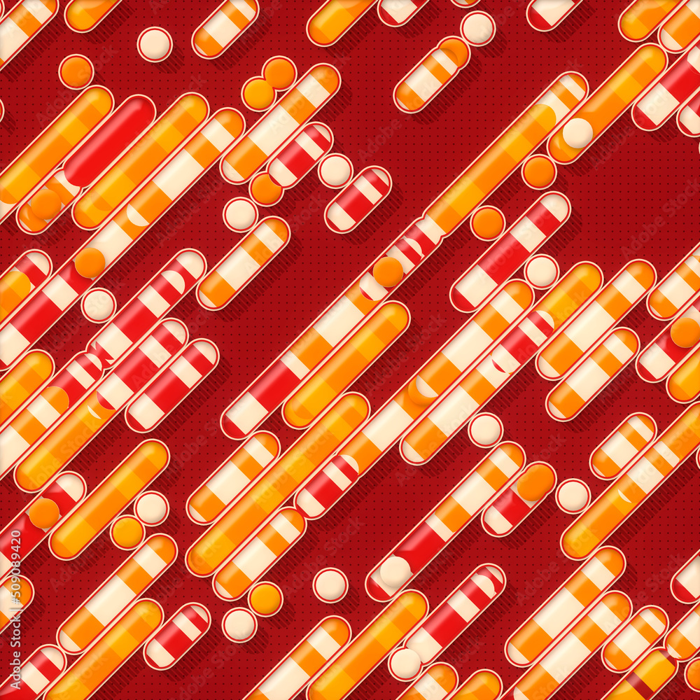 Poster Diagonal pattern of colored geometric shapes. Trendy creative background. 3d rendering digital illustration
