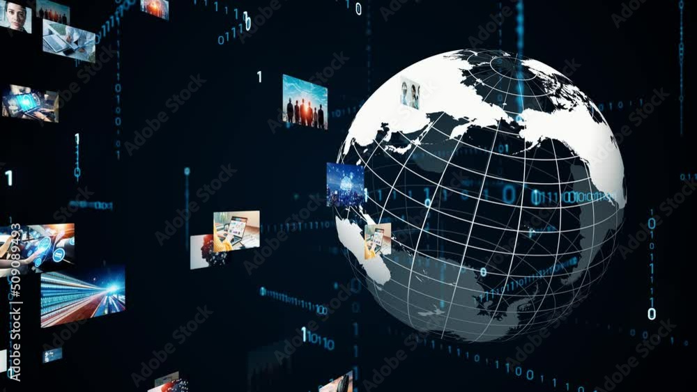 Poster Global communication network concept. Internet movie. Video distribution service. Streaming video. 